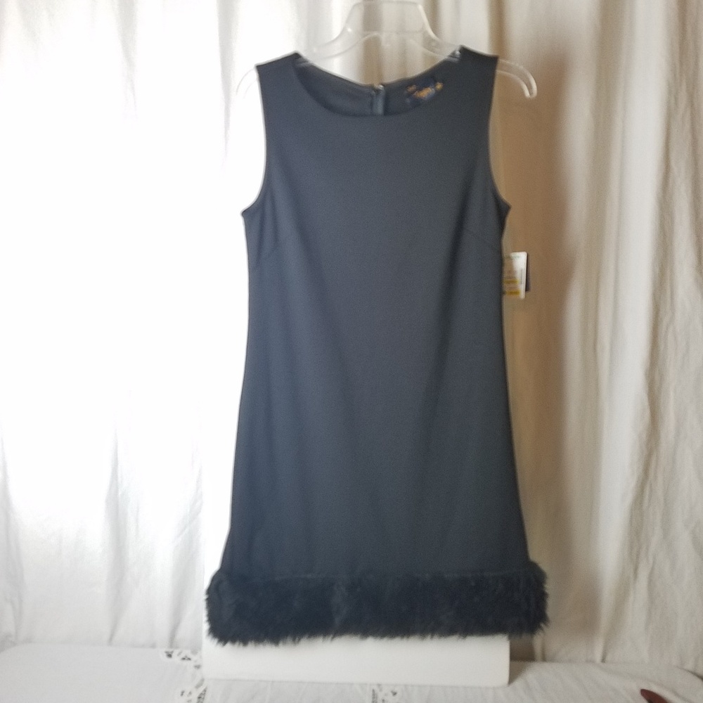 SOLD Just Taylor black sleeveless dress faux fur 8